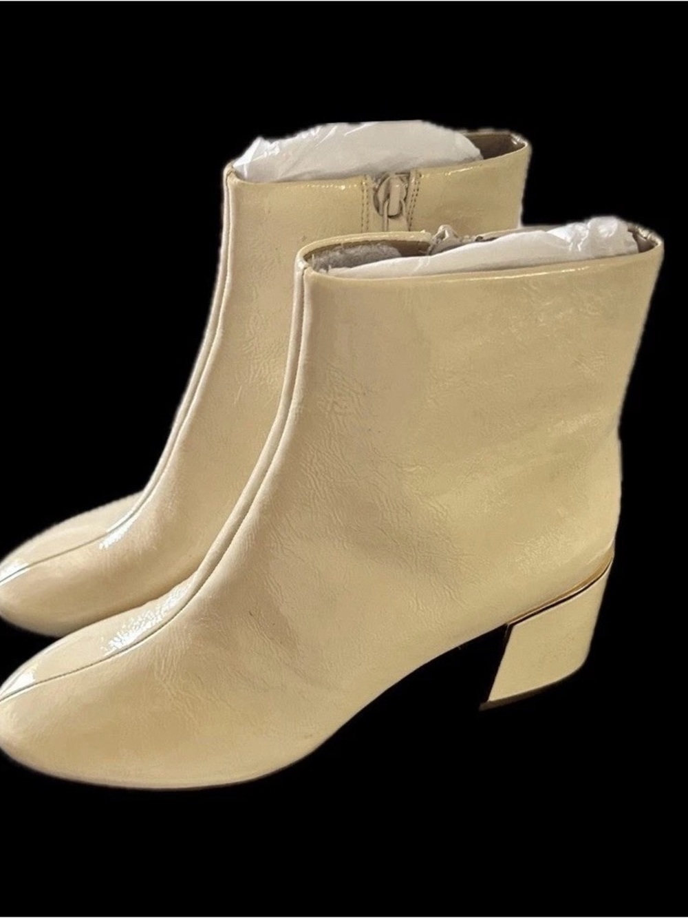 Tory Burch Cream Patent Leather Ankle Booties with Block Heel